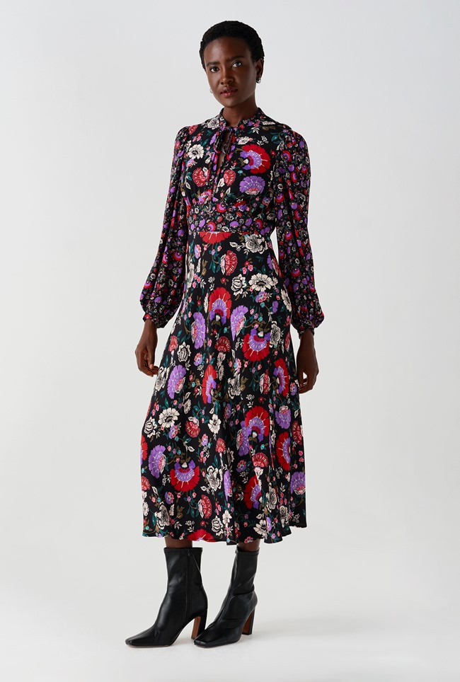 Aimee Paisley Crepe Midi Dress