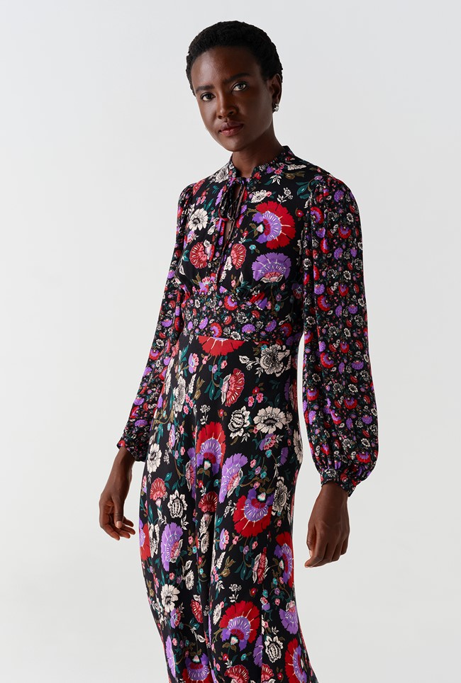 Aimee Paisley Crepe Midi Dress
