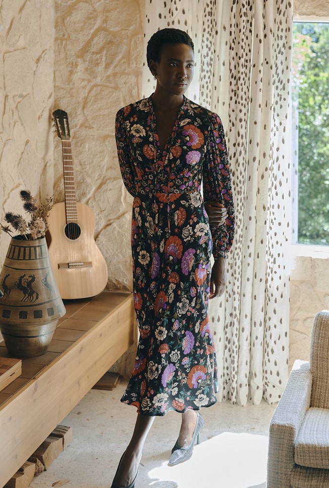 Aimee Paisley Crepe Midi Dress