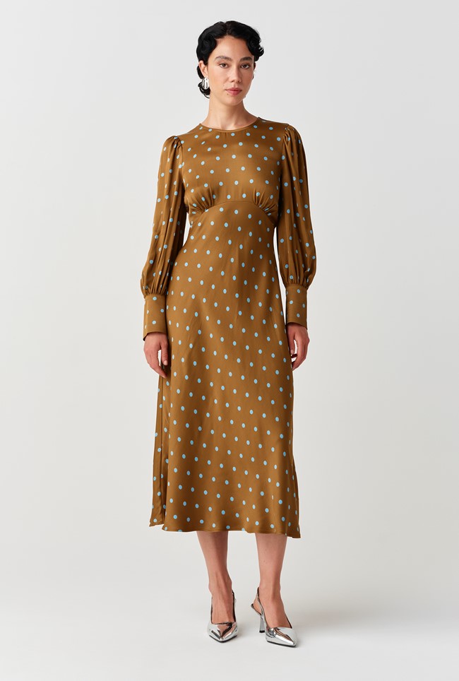 Fiona Spot Print Satin Midi Dress