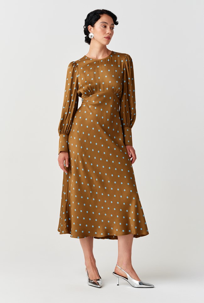Fiona Spot Print Satin Midi Dress