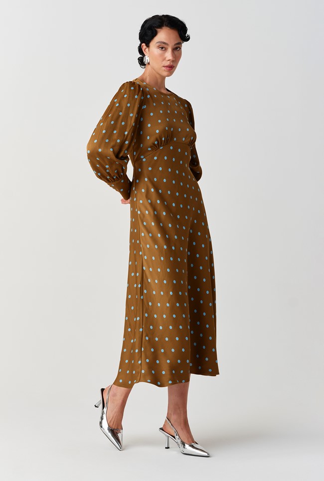 Fiona Spot Print Satin Midi Dress