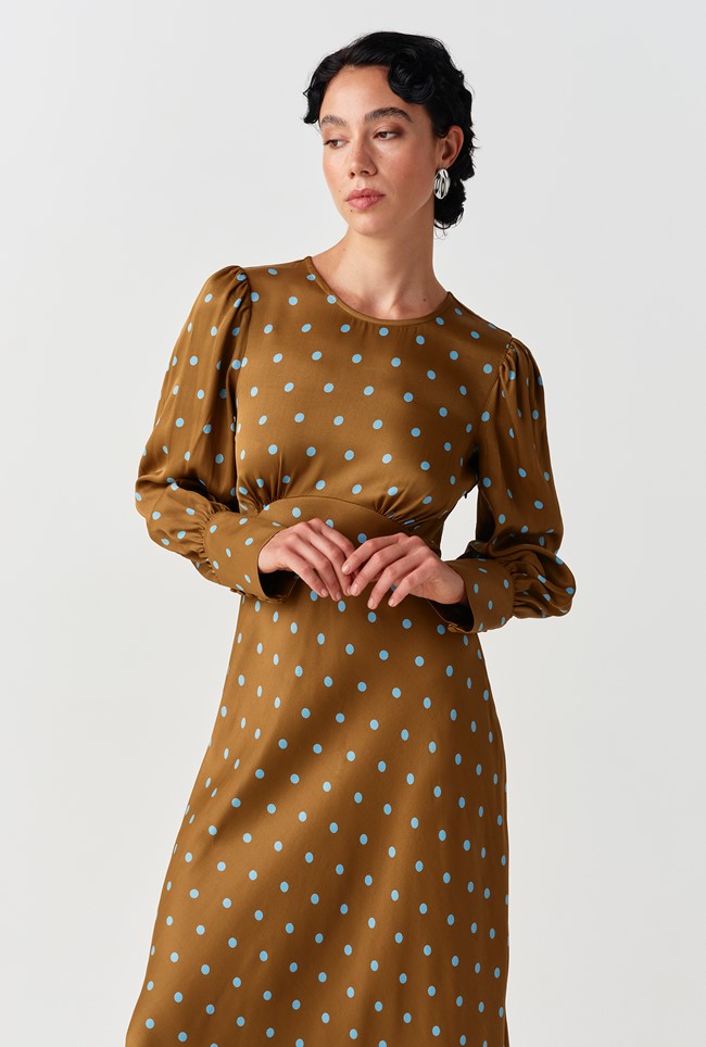 Fiona Spot Print Satin Midi Dress