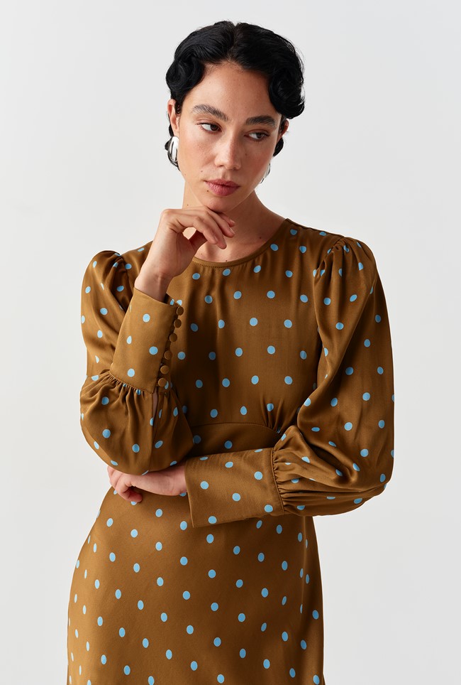 Fiona Spot Print Satin Midi Dress