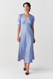 Madison Spot Button Through Satin Midi Dress