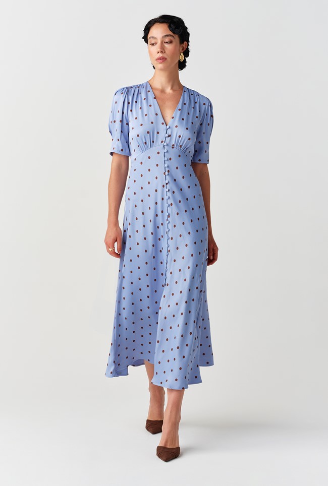 Madison Spot Button Through Satin Midi Dress