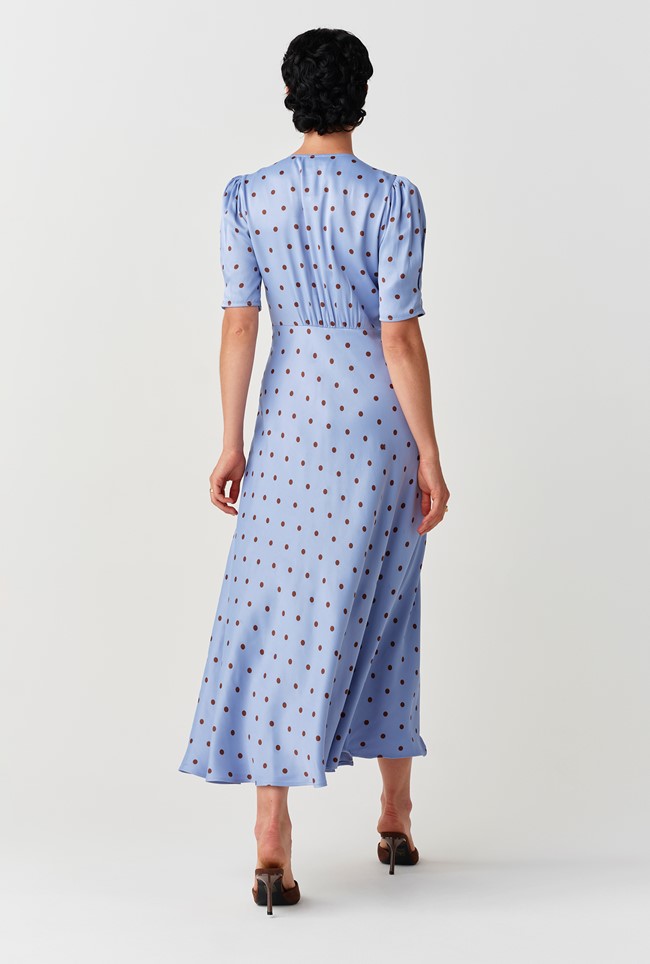 Madison Spot Button Through Satin Midi Dress