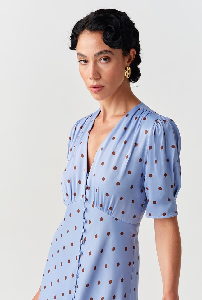 Madison Spot Button Through Satin Midi Dress