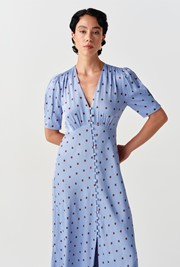 Madison Spot Button Through Satin Midi Dress