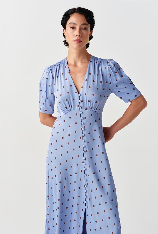 Madison Spot Button Through Satin Midi Dress