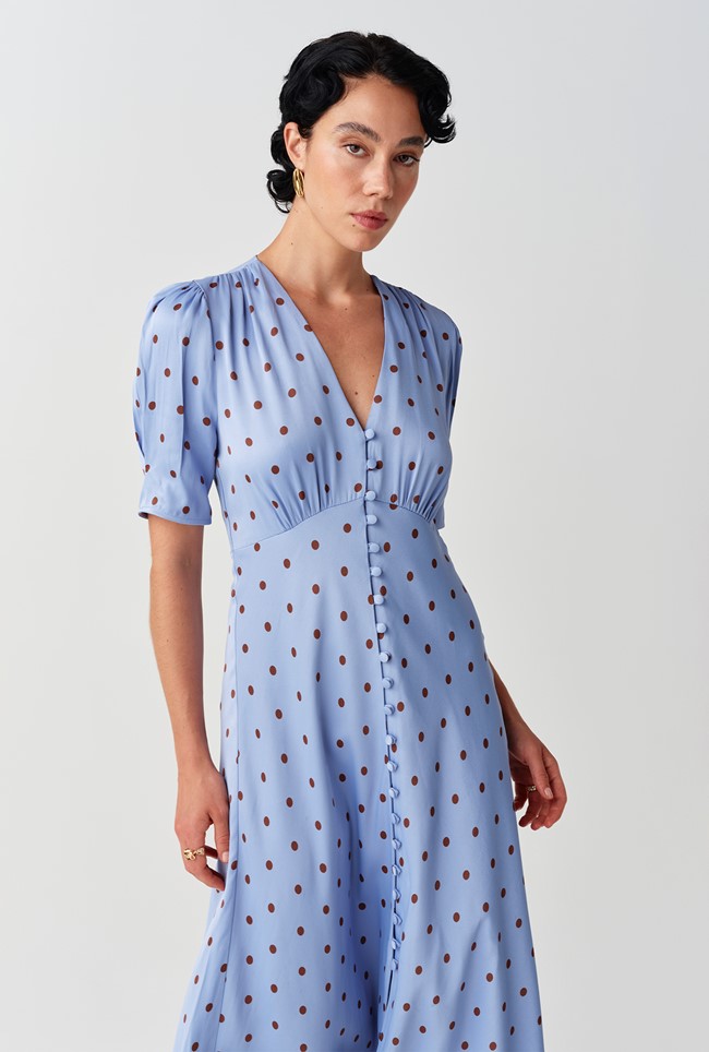 Madison Spot Button Through Satin Midi Dress