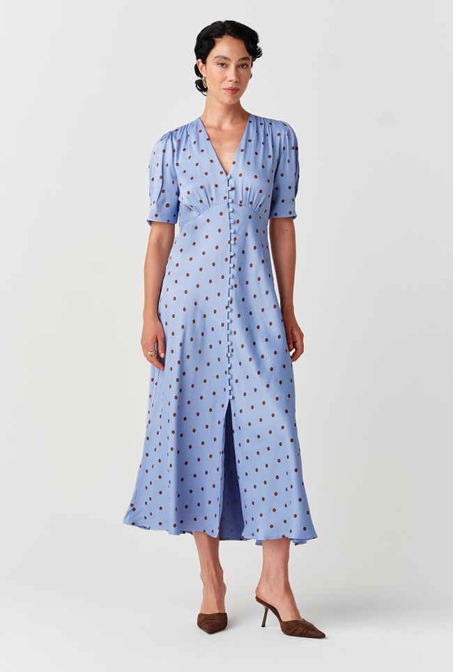 Madison Spot Button Through Satin Midi Dress