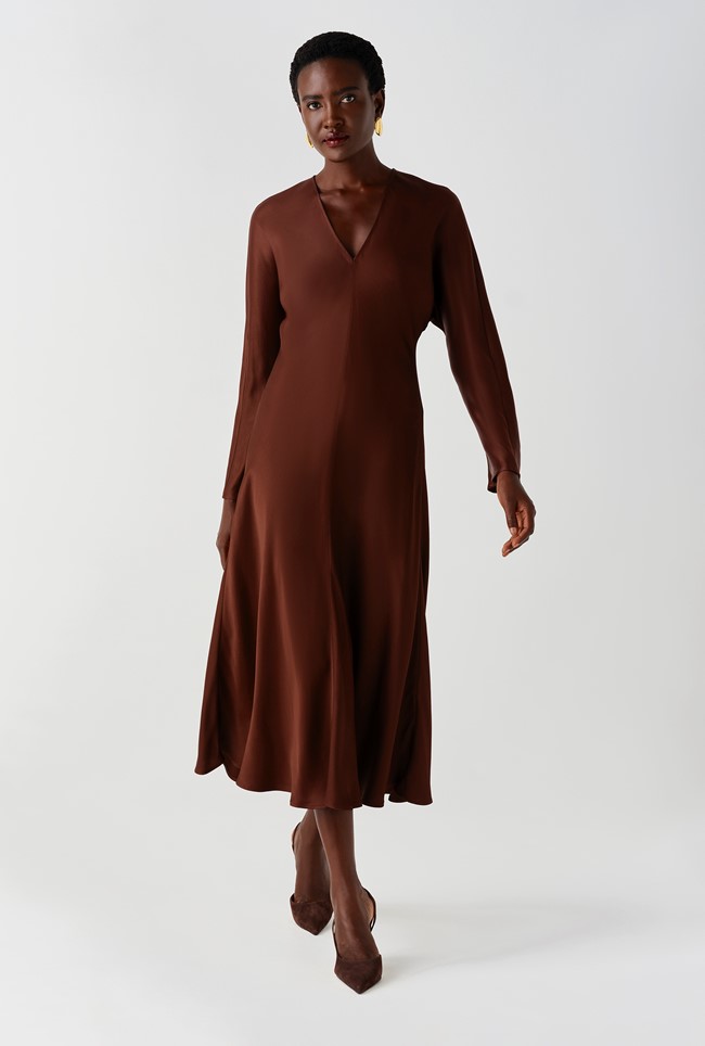 Hatty Long Sleeve Satin Midi Dress