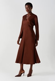Hatty Long Sleeve Satin Midi Dress