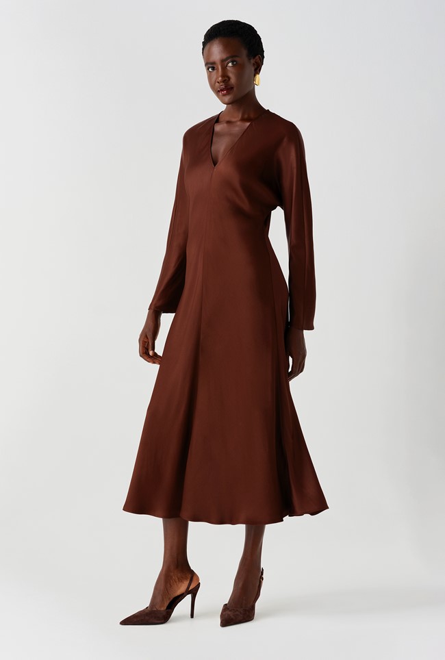 Hatty Long Sleeve Satin Midi Dress