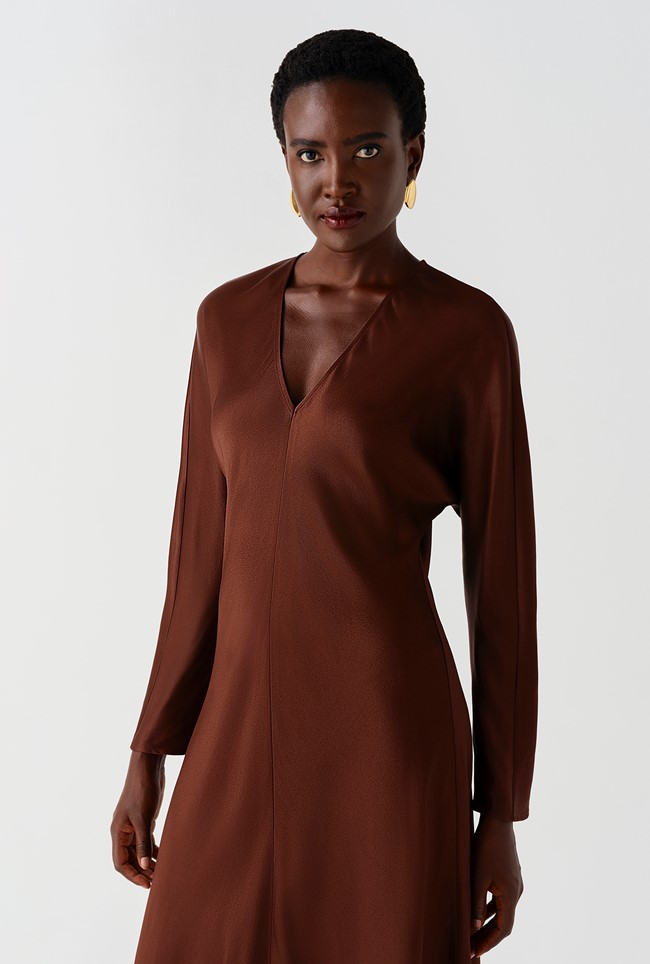 Hatty Long Sleeve Satin Midi Dress