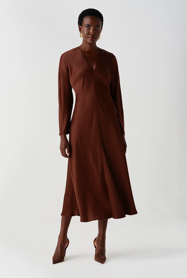 Hatty Long Sleeve Satin Midi Dress