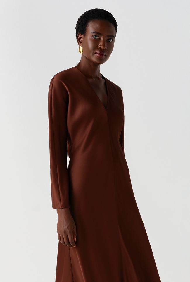 Hatty Long Sleeve Satin Midi Dress