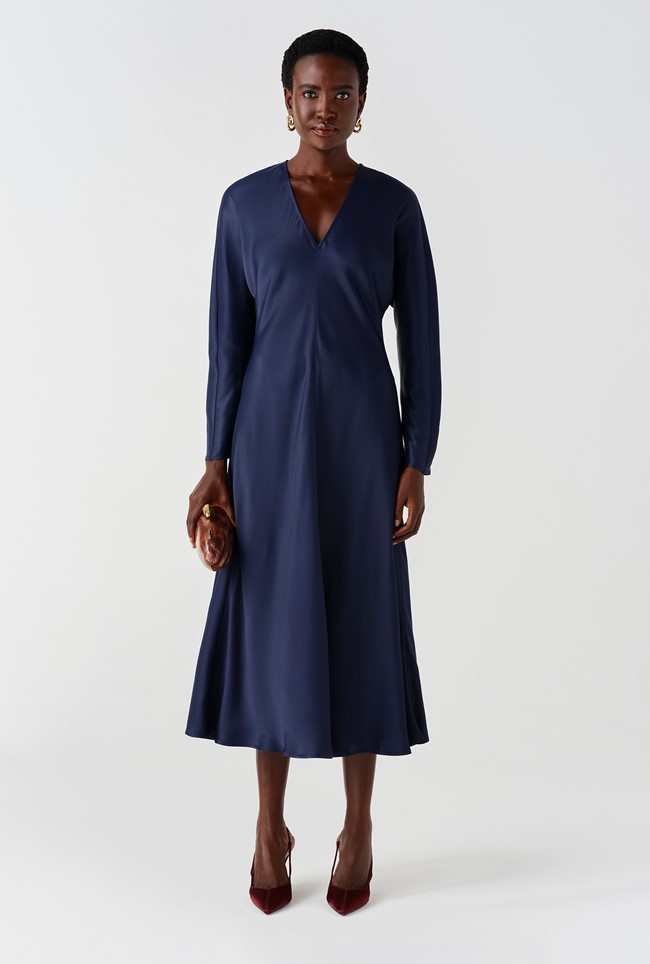 Hatty Long Sleeve Satin Midi Dress
