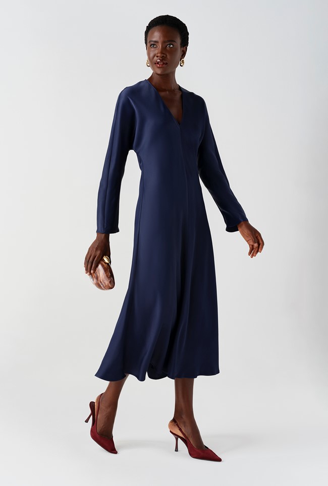 Hatty Long Sleeve Satin Midi Dress