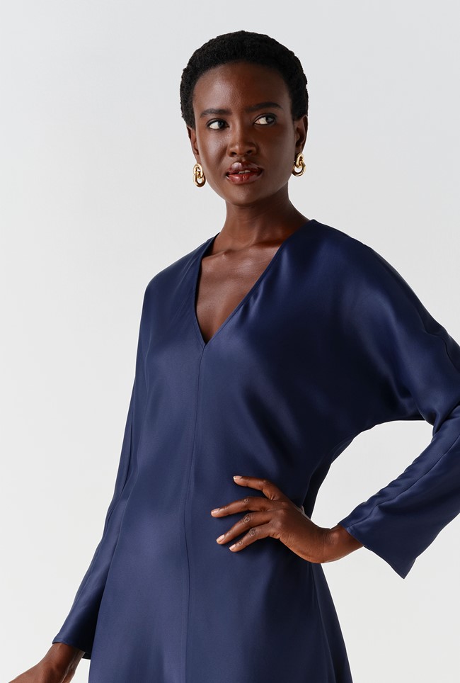 Hatty Long Sleeve Satin Midi Dress