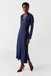 Hatty Long Sleeve Satin Midi Dress