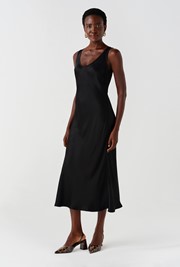 Palm Satin Sleeveless Slip Midi Dress