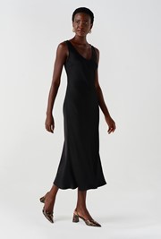 Palm Satin Sleeveless Slip Midi Dress