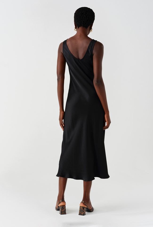 Palm Satin Sleeveless Slip Midi Dress