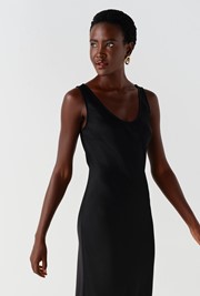 Palm Satin Sleeveless Slip Midi Dress