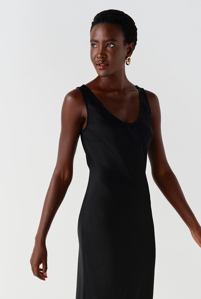 Palm Satin Sleeveless Slip Midi Dress