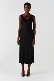 Palm Satin Sleeveless Slip Midi Dress