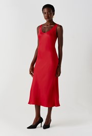 Palm Satin Sleeveless Slip Midi Dress