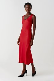 Palm Satin Sleeveless Slip Midi Dress
