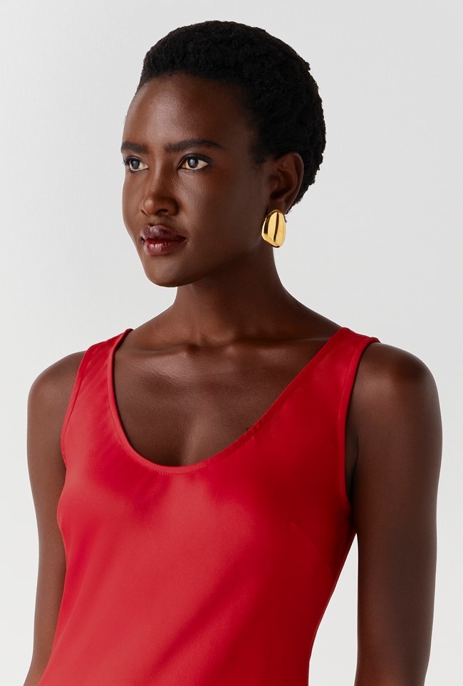 Palm Satin Sleeveless Slip Midi Dress