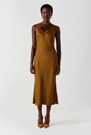 Palm Satin Sleeveless Slip Midi Dress
