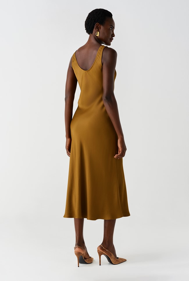 Palm Satin Sleeveless Slip Midi Dress