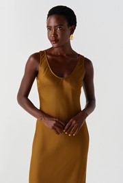 Palm Satin Sleeveless Slip Midi Dress