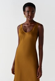 Palm Satin Sleeveless Slip Midi Dress
