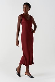Palm Satin Sleeveless Slip Midi Dress