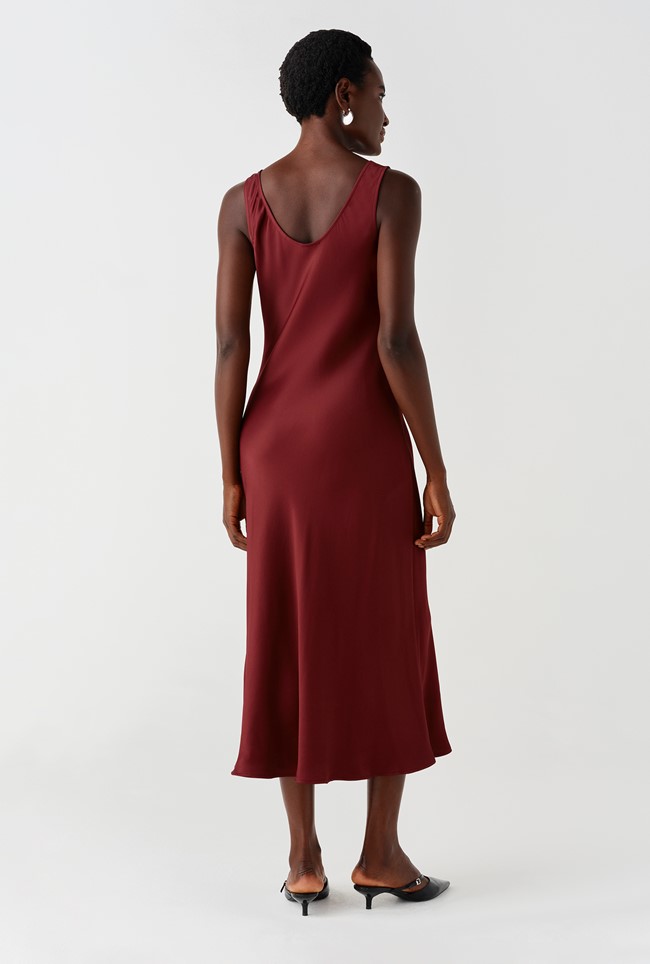 Palm Satin Sleeveless Slip Midi Dress