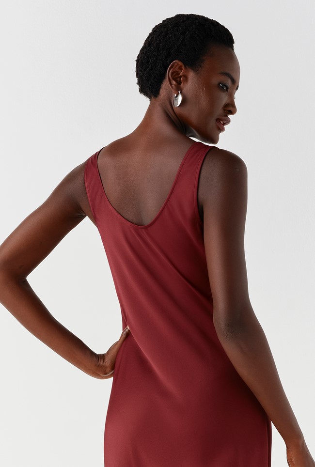 Palm Satin Sleeveless Slip Midi Dress
