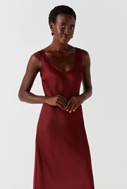 Palm Satin Sleeveless Slip Midi Dress
