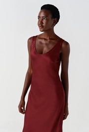 Palm Satin Sleeveless Slip Midi Dress