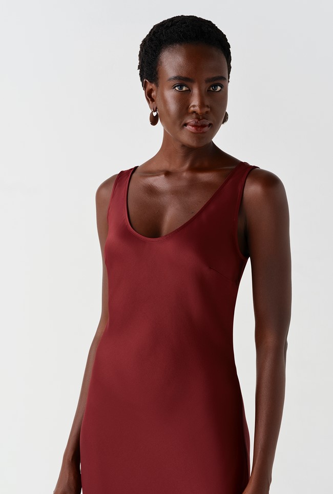 Palm Satin Sleeveless Slip Midi Dress