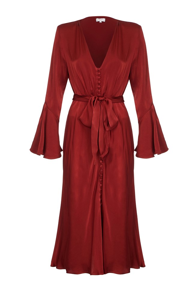 Annabelle Russet Brown Satin Dress | Ghost London