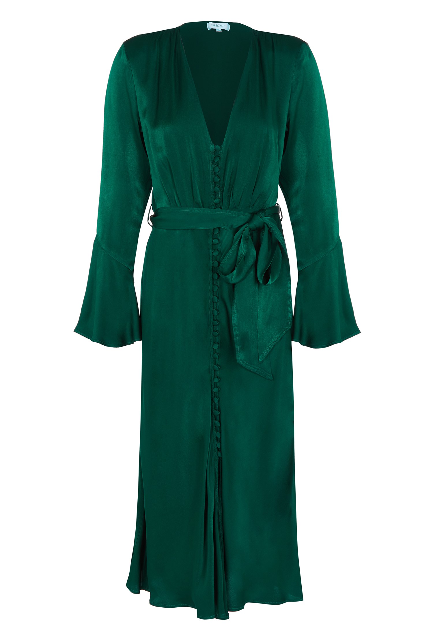 Annabelle Emerald Satin Dress | Ghost London