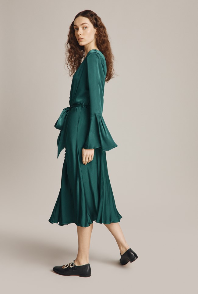 Annabelle Emerald Satin Dress | Ghost London