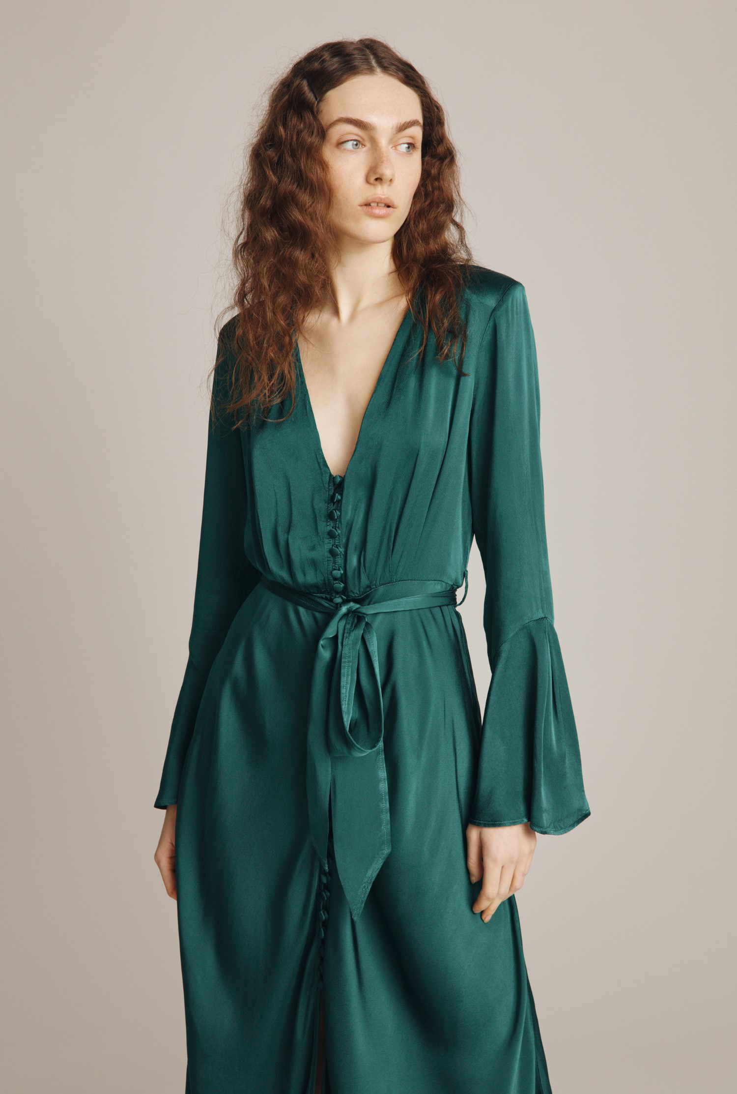 Annabelle Emerald Satin Dress | Ghost London