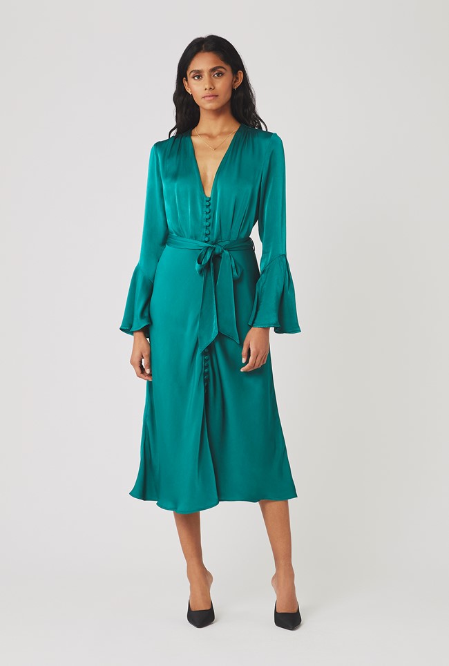 Annabelle Emerald Satin Dress | Ghost London